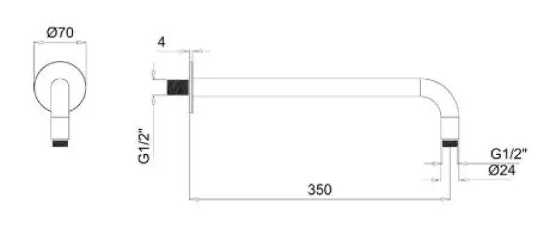 SB Rubinetterie Universale стенен душ ръка заоблен 35см цвят хром 1208946660