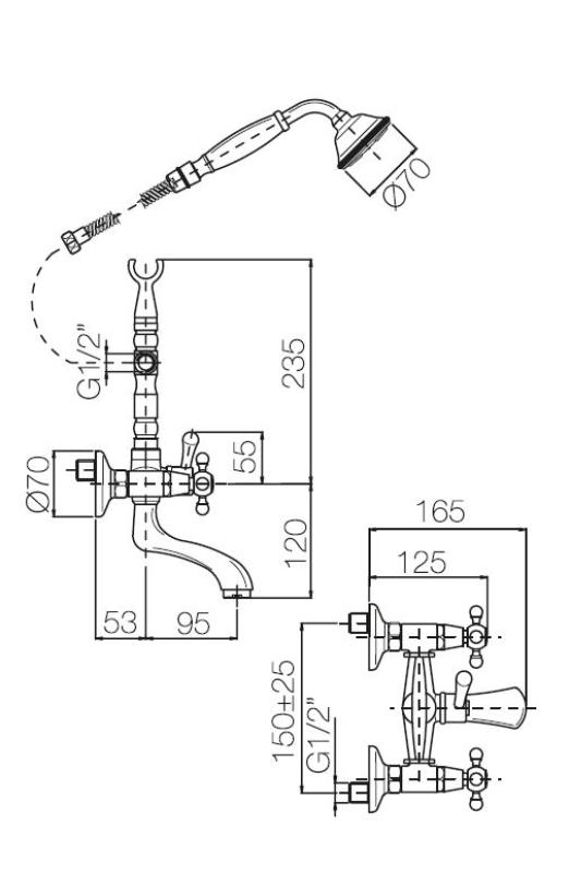PB Самостоятелен смесител за вана с носталгични силни бутони Бронз 6000