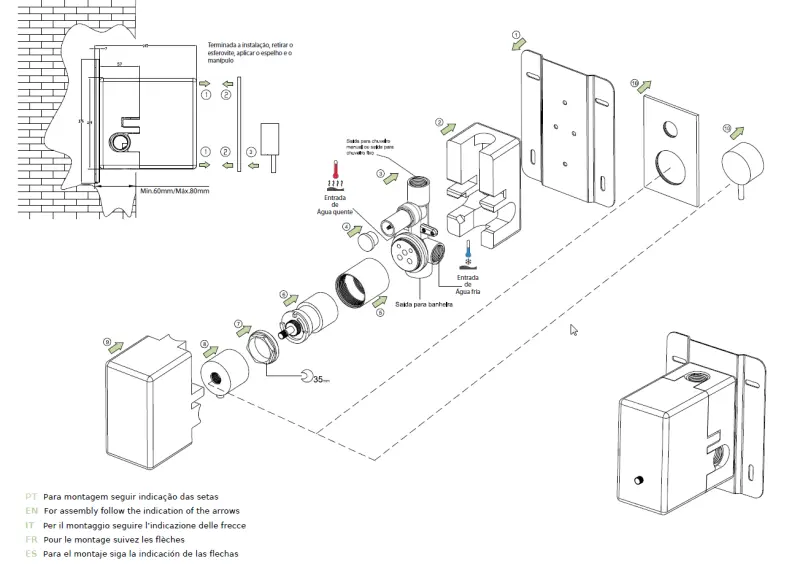 Waterevolution Flow вграден душ термостат с 2 изхода мат бял T132TBBBR с TEC кутия