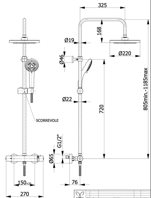 DEMM Душ комбинация с термостат и дъждовна душ глава, хром 1208946965
