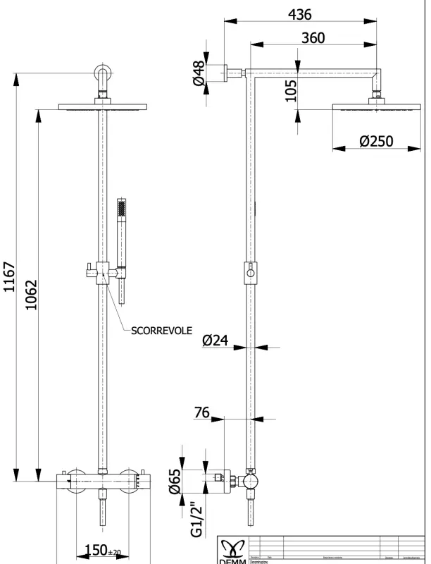 DEMM Душ комбинация с термостат и дъждовна душ глава, хром 1208946967