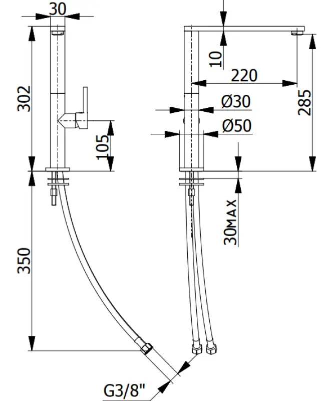 DEMM Кухненски смесител с единична ръкохватка и въртящ се чучур, хром 1208947354