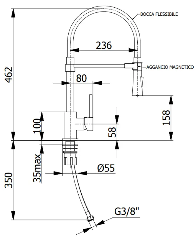 DEMM Висок кухненски смесител с въртящ се чучур и функция за душ, хром/черно 1208947355