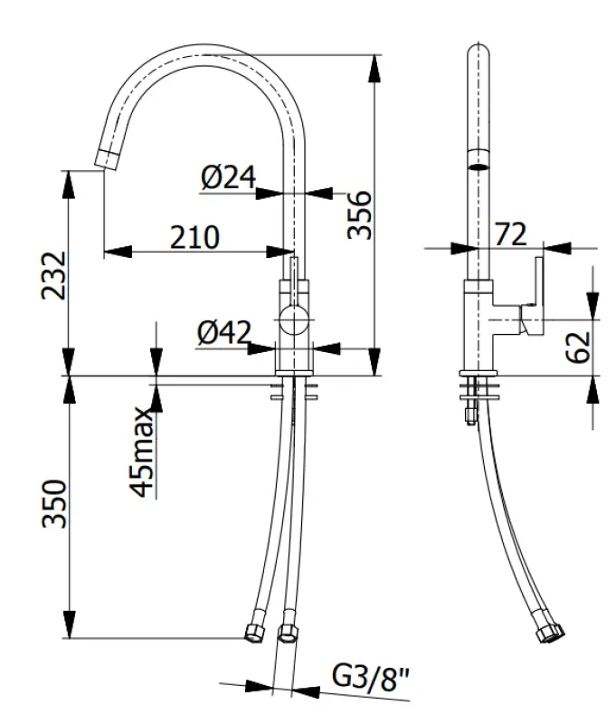 DEMM Кухненски смесител с една ръкохватка и въртящ се чучур, хром 1208947356