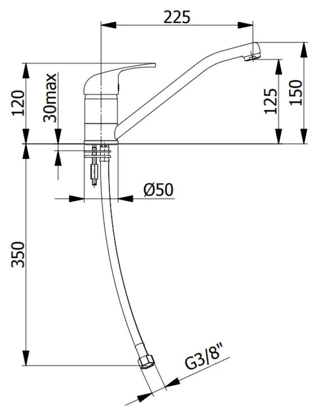 DEMM Кухненски смесител с една ръкохватка и въртящ се чучур, хром 1208947358