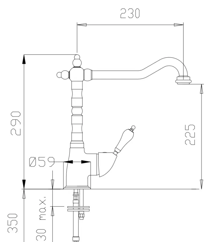 DEMM Носталгичен кухненски смесител с въртящ се чучур, Бронз 1208947363