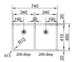Franke Bolero plus R12 BXX 220 Двойна иноксова мивка, плосък монтаж 74x45cm 127.0455.332