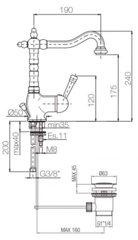 PB Смесител за умивалник в носталгичен винтидж стил от неръждаема стомана