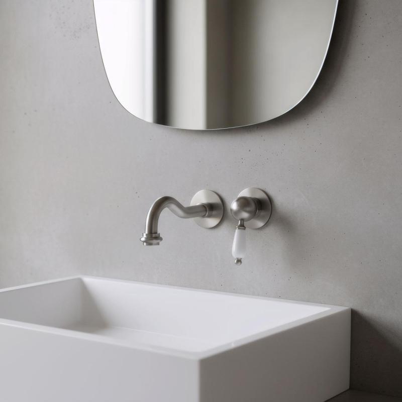 PB носталгичен вграден смесител за умивалник с винтидж изпускателен тръбопровод 21cm от неръждаема стомана