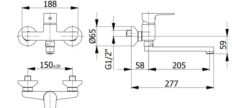 Blusani Кухненски смесител за стена с дълъг чучур27см, хром 1208952918