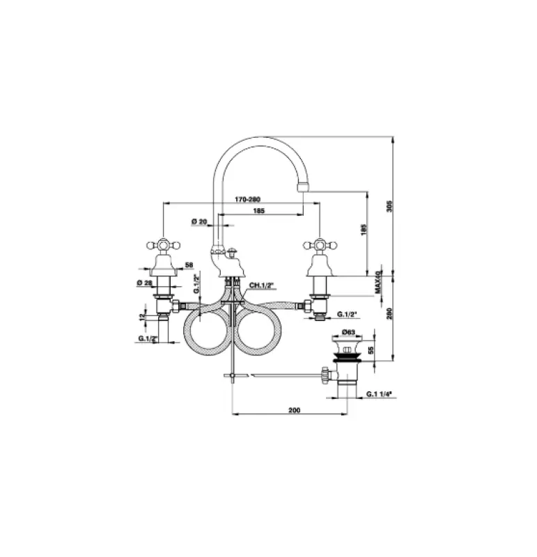 Cisal Arcana Керамичен смесител за умивалник с 3 отвора Бронз AC00106027