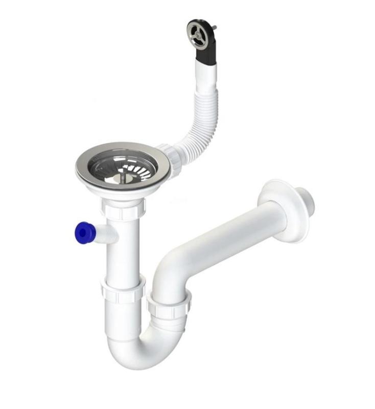 ГранитМy комплект за източване от неръждаема стомана с кръгъл прелив включително сифон за единична мивка 1208952965