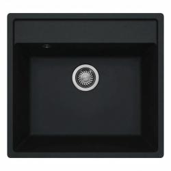 GraniteMy Bremen гранитна мивка 53x50 см черна за монтаж върху плот, под плот и вграден монтаж с отвор за смесител С НЕРЪЖДАЕМА ЗАПУШАЛКА
