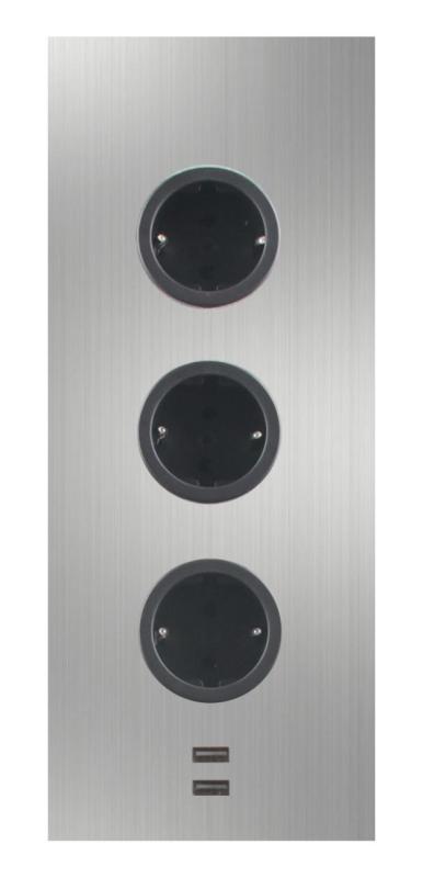 Indux Corner Енергиен стълб с 3 контакта, заземен и двойно USB-A&amp;C зарядно устройство, неръждаема стомана 1208953216