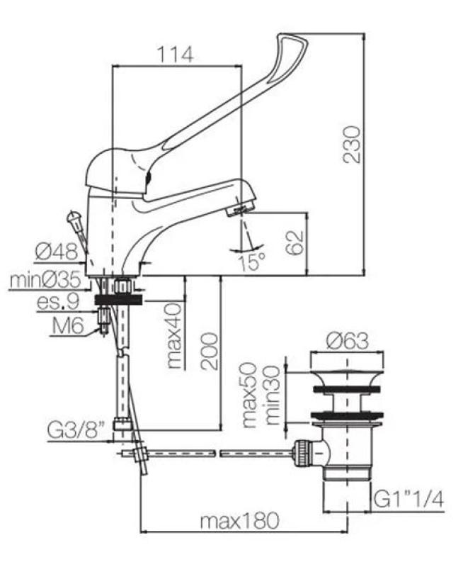 PB Clinic фаиет за баня за хора с увреждания с дълга хромирана дръжка 1208953265