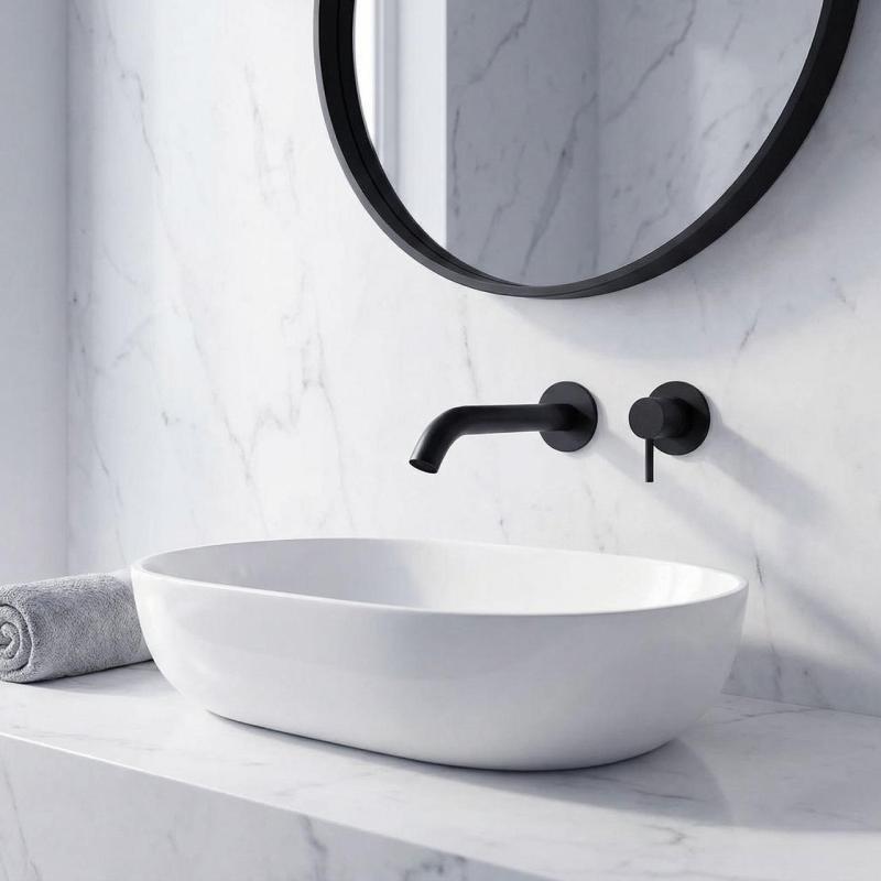 SB Round вграден смесител за умивалник мат черен - 102mm