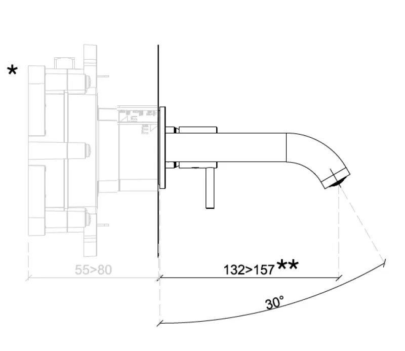 SB Round вграден смесител за умивалник в мат черно - 132mm