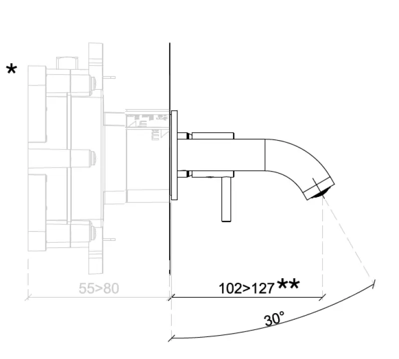 SB Round 316 вграден смесител за умивалник Отстранен Мед PVD 102mm
