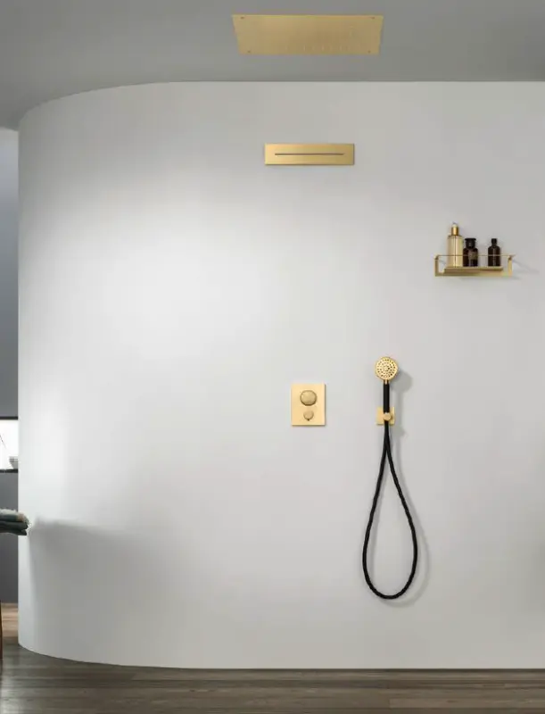 SB Square вграден душ за дъжд 500x500mm Четкан месинг PVD