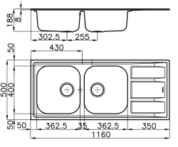 Foster Marine RVS 316 Двойна мивка с отцедник, обратима, 116x50 см, модел 1208953556