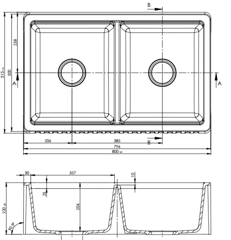 Гранитна мивка GraniteMy Tradition традиционна двойна мивка 2 страни от гранит 80x50cm бяла за монтаж на плот, под плот и вграден монтаж 1208953698
