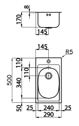 Foster 900 Малка мивка от неръждаема стомана 29x50 см с отвор за смесител, монтаж отгоре 1208953723.