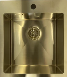 Ausmann Weser Иноксова мивка PVD Gold 45x51 с отвор за смесител, монтаж под, над и на нивото на плота 080891