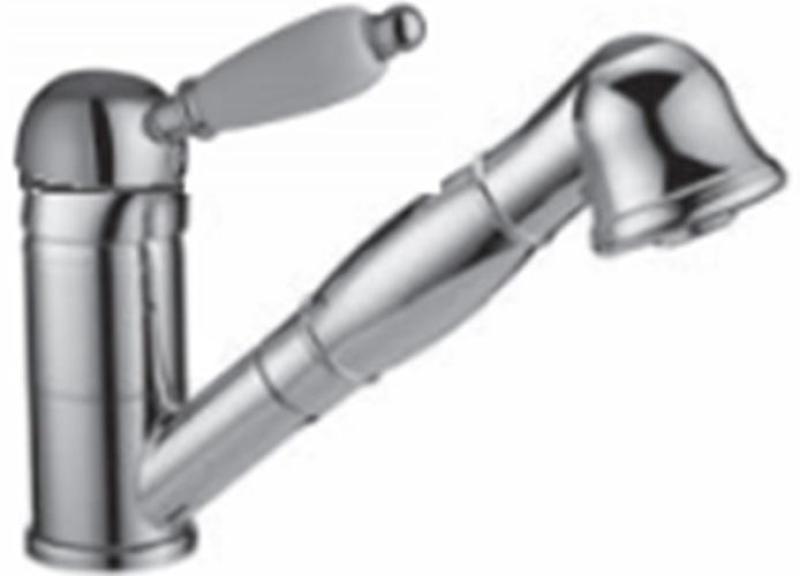 PB Носталгичен кухненски смесител, нисък с издърпващ се ръчeн душ, хром 1208953752