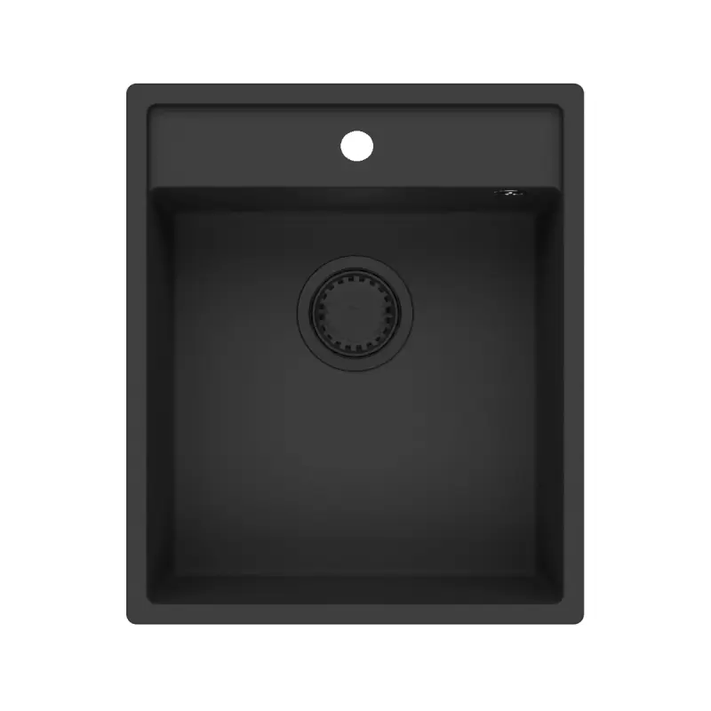 ГранитМай Бремен гранитен мивка 44x52 см черен за монтаж отгоре, отдолу и равномерно вграден с отвор за чешма 1208953870