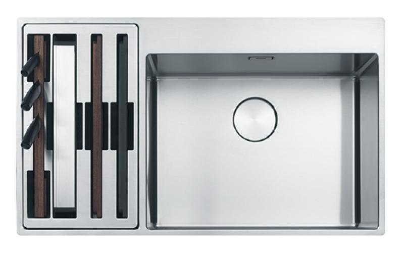 Franke Box Center BWX220-54-27 Иноксова мивка вдясно с дъска за рязане, комплект ножове и метална кошница 86x51cm 127.0587.644
