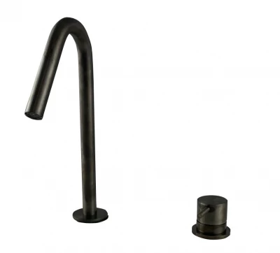 Waterevolution Flow 2-отворен смесител за умивалник PVD Gun Metal с малък V 120 mm излив T1121VGME