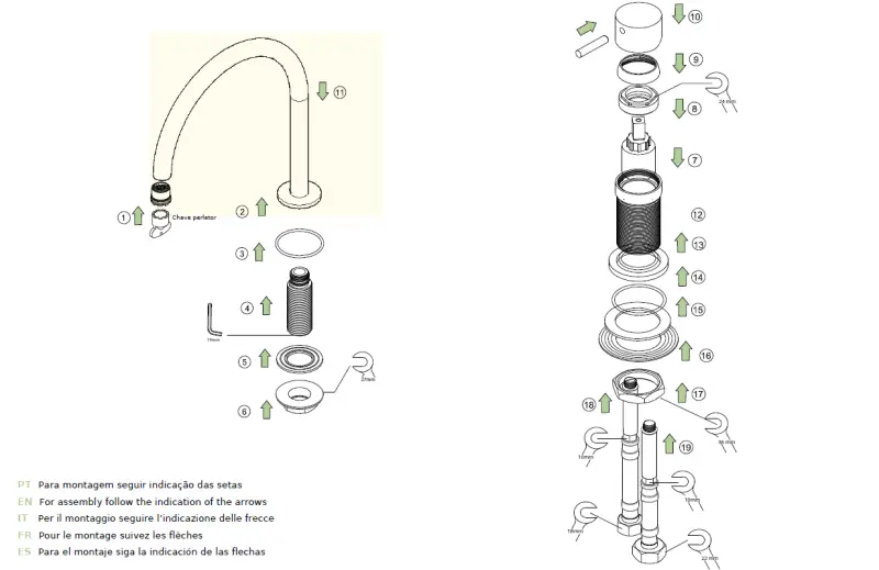 Waterevolution Flow 2-отворен смесител за умивалник, хромиран, с висок V 120 mm излив T1122V01