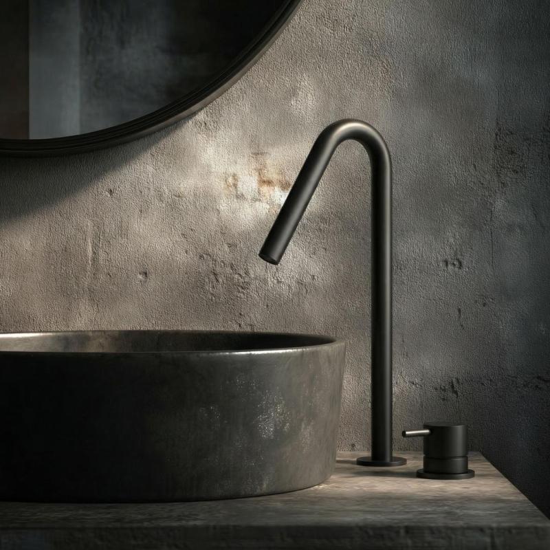 Waterevolution Flow 2-отворен смесител за умивалник, черен, с висок V 120 mm излив T1122VPR