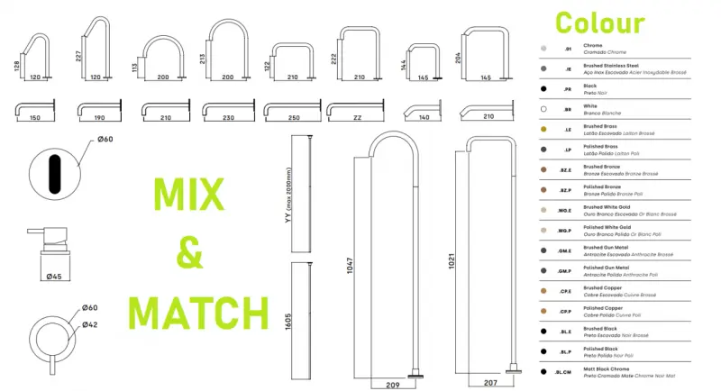 Водна революция Flow 2-дупков мивков смесител PVD четкан мед с висок V 120mm излив T1122VCPE