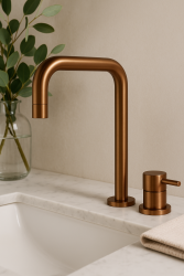 Водна революция Flow 2-дупков смесител за мивка PVD Четкан мед T112HCPE