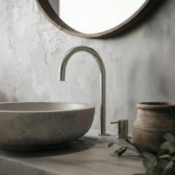 Waterevolution Flow 2-отворен смесител за умивалник, изцяло от неръждаема стомана, с висок U 200 mm излив T1122UIE