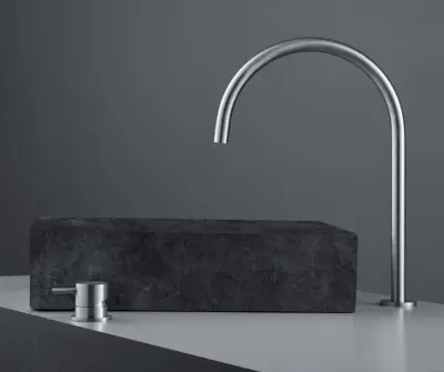 Waterevolution Flow 2-отворен смесител за умивалник, изцяло от неръждаема стомана, с висок U 200 mm излив T1122UIE