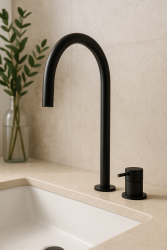 Waterevolution Flow 2-отворен смесител за умивалник, черен, с висок U 200 mm излив T1122UPR
