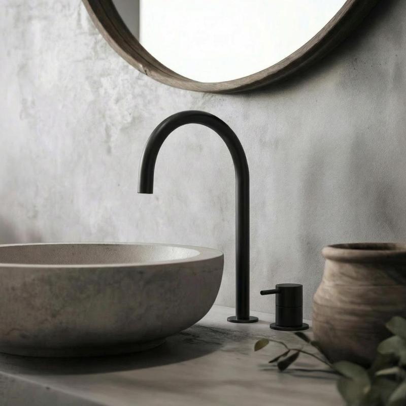 Waterevolution Flow 2-отворен смесител за умивалник, черен, с висок U 200 mm излив T1122UPR