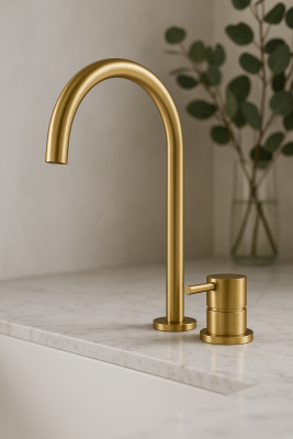 Waterrevolution Flow 2-отворен смесител за мивка от матиран месинг с висок U 200mm излив T1122ULE