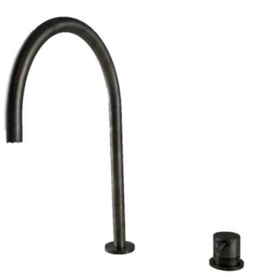 Waterevolution Flow 2-отворен смесител за умивалник PVD Gun Metal с висок U 200 mm излив T1122UGME