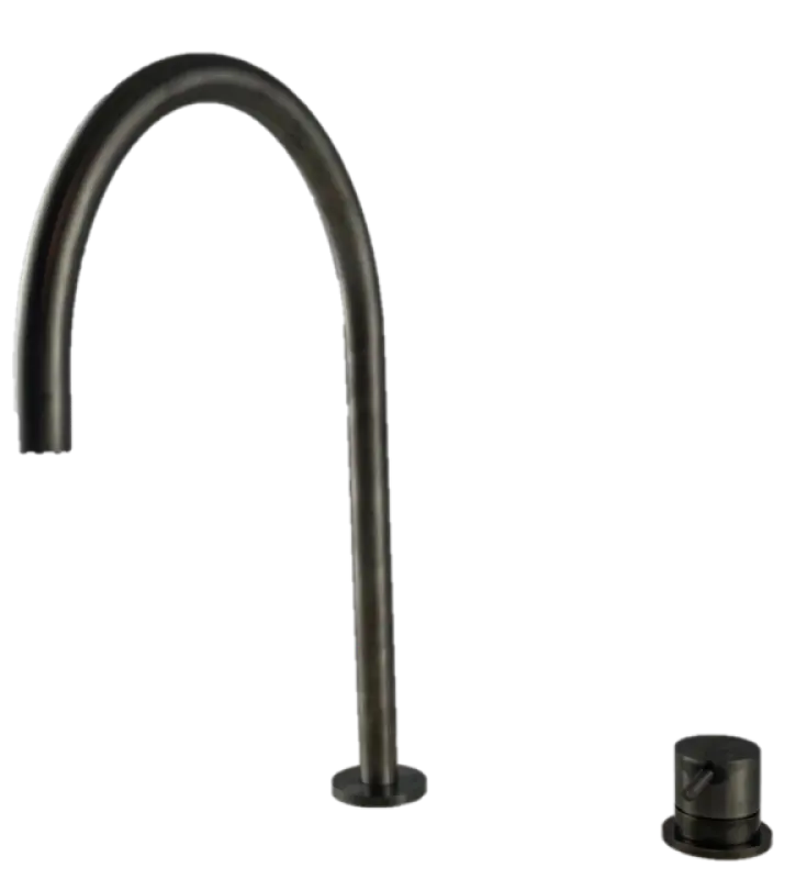 Waterevolution Flow 2-отворен смесител за умивалник PVD Gun Metal с висок U 200 mm излив T1122UGME