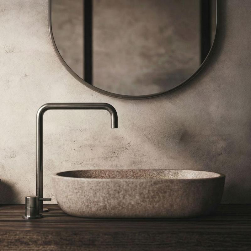 Водна революция Flow 2-дупков мивков смесител с висок излив 222 PVD Gun Metal T122HGME