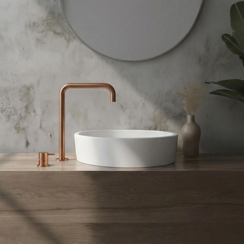 Водна революция Flow 2-дупков мивков смесител с висок излив 222 PVD Четкан мед T122HCPE