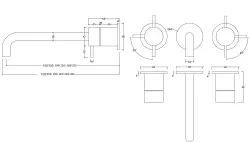Waterevolution Flow 3-отворен вграден умивалник кран Пълна неръждаема стомана с изход 10cm T1163FIE-10