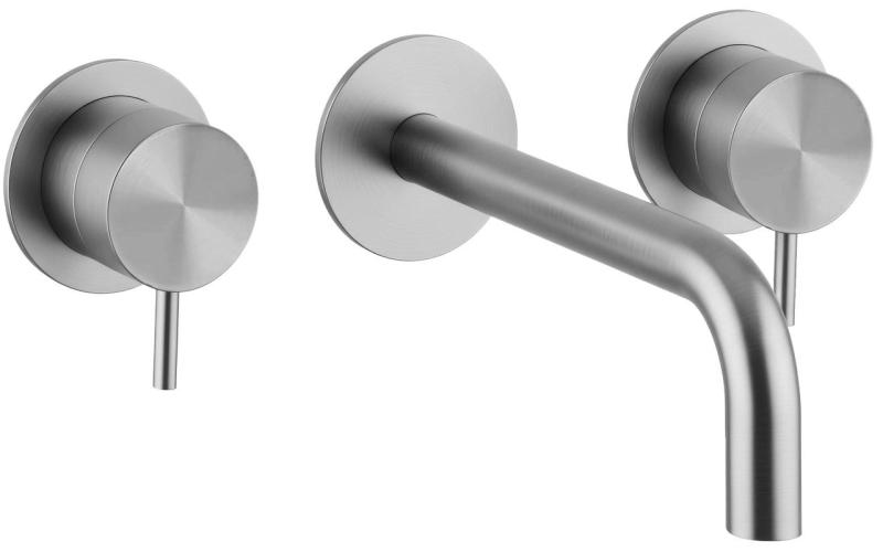 Waterevolution Flow 3-отворен вграден смесител за умивалник, изцяло от неръждаема стомана, с излив 10 cm T1163FIE-10