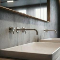 Waterevolution Flow 3-отворен вграден смесител за умивалник, изцяло от неръждаема стомана, с излив 21 cm T1163FIE-21