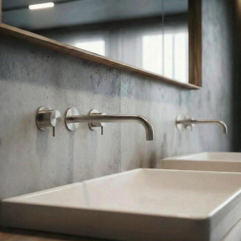 Waterevolution Flow 3-отворен вграден смесител за умивалник, изцяло от неръждаема стомана, с излив 21 cm T1163FIE-21