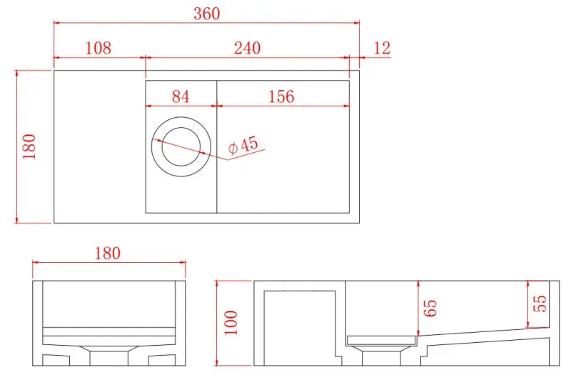 Solid-S Фонтан от твърда повърхност, матово черно, 36x18x10 см, с капак, модел „ляво“, без отвор за кран 1208954157