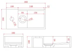 Solid-S Фонтан от твърд материал, матово черно, 36x18x10 см, с капак, модел „ляво“ с отвор за кран 1208954158